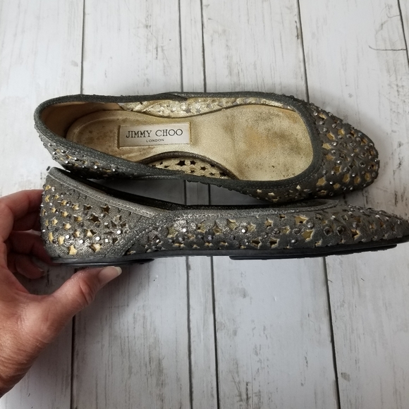 Jimmy Choo Leather Perforated Jeweled Flats - Picture 2 of 11
